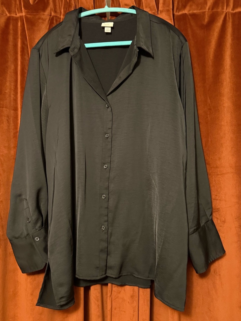 a new day Black Satin-Look Button Front Blouse